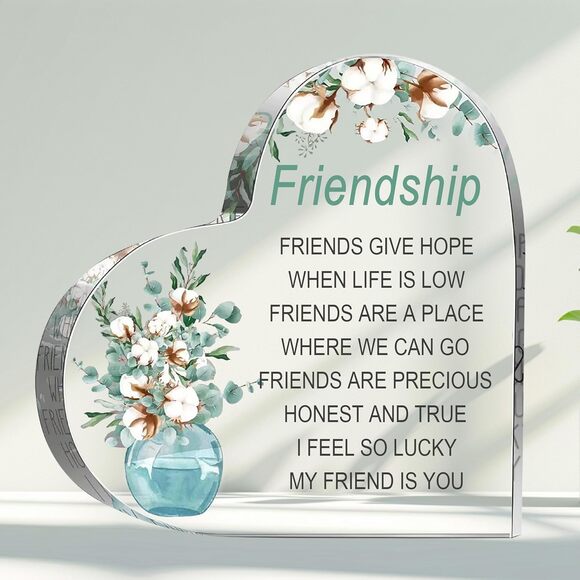 Heart Friendship Acrylic Gift Keepsake for Best Friend Birthday Decor 3.9" - Picture 3 of 6